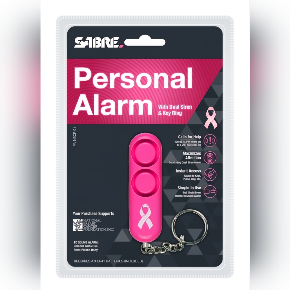 NWT SABRE Personal Dual Siren Alarm Key Ring Pink